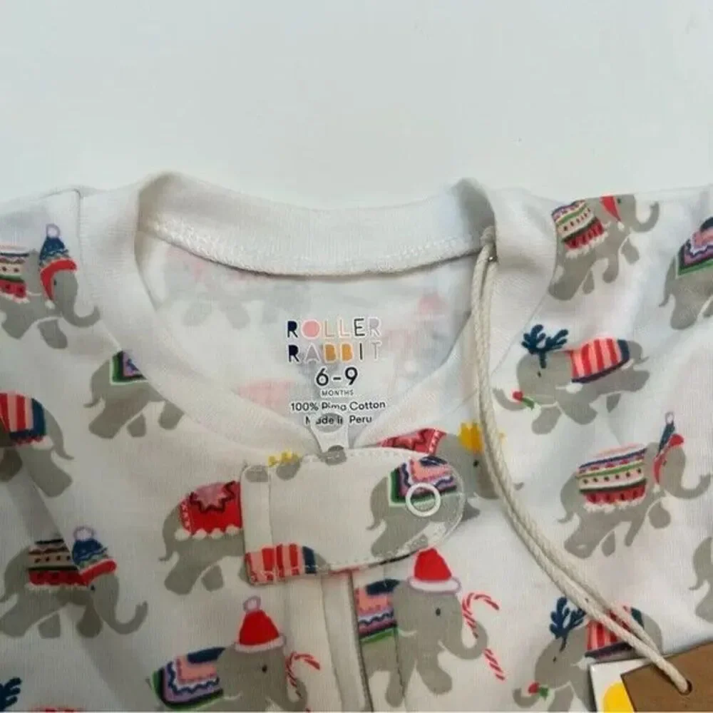 Roller Rabbit NWT Kids Unisex Christmas‎ Elephants One Piece Pajamas 6-9 months